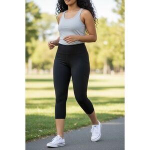 Avia Black Athletic Leggings Cropped Capris Side Pockets Women XL 16/18 Gym #